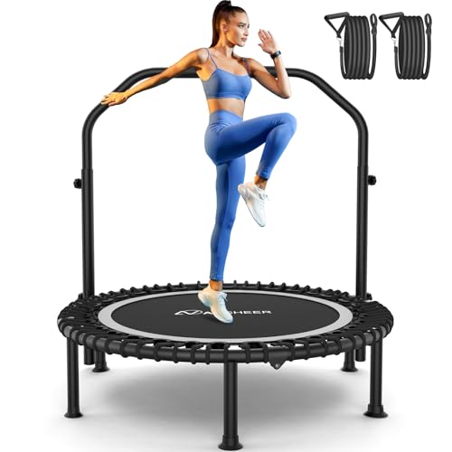 ANCHEER Fitness Trampoline,40"/48" Bungee Rebounder with Adjustable Handle - color: Silver