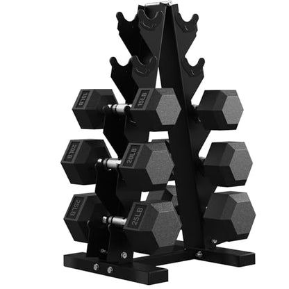 PAPABABE Hex Dumbbell Set with Rack, 85-560lb Rubber Encased Dumbbell Free Weights Dumbbells Set with Storage Rack, Hand Weights Set for Strength Training - style: 120lb (15, 20, 25lb)x2& Rack