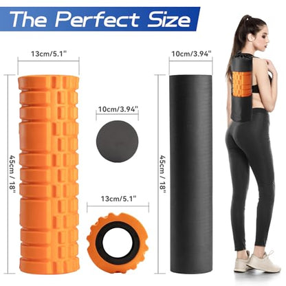 Krightlink 2-in-1 18" Foam Roller Set for Deep Muscle Massage - color: Orange-18"(2 in 1)