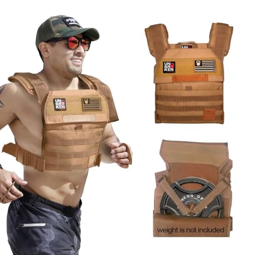 Adjustable Weighted Vest, WOD Cross Fitness, Weight Plates Carrier for Strength and Endurance Training and Running. For Men or for Women, 2 Patches Included [Tan]