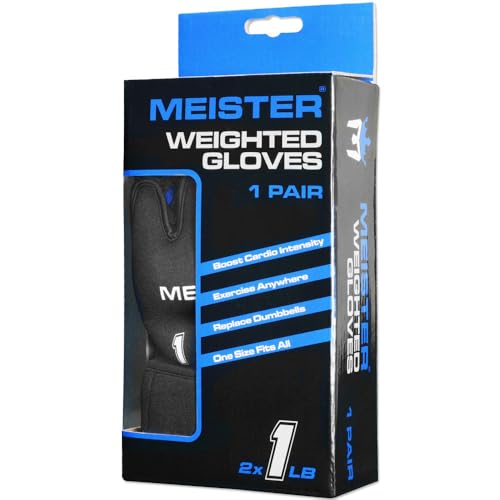Meister Elite 1lb Neoprene Weighted Gloves for Cardio & Heavy Hands (Pair) - 1lb x 2