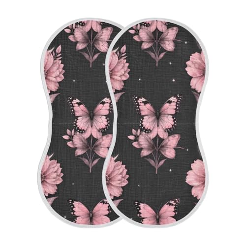 Butterfly Floral Pink Moon Muslin Burp Cloths 1 Pack - Extra Large 22"x11", 4-Layer Soft Absorbent Cotton, Waterproof Backing, Baby Drool Rags for Newborn