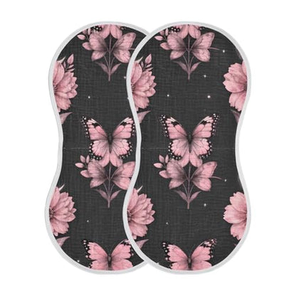 Butterfly Floral Pink Moon Muslin Burp Cloths 1 Pack - Extra Large 22"x11", 4-Layer Soft Absorbent Cotton, Waterproof Backing, Baby Drool Rags for Newborn