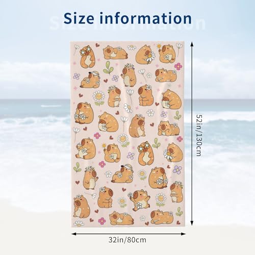 Capybara Beach Towel, Microfiber Oversized Beach Towel, Lightweight Quick Dry Sandproof Towels 51”x31.5” for Swim Pool Yoga Gym Camping Beach Essentials Accessories (Daisy Capybara)