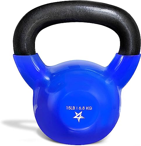 Yes4All Kettlebell, 5-100 LB Vinyl Coated Cast Iron Strength Training Kettlebells for Home Gym Exercises, Fitness, Full Body Workout Equipment, Push Ups, and Grip Strength - color: C. 15LB - Dark Blue, style: Vinyl Coated
