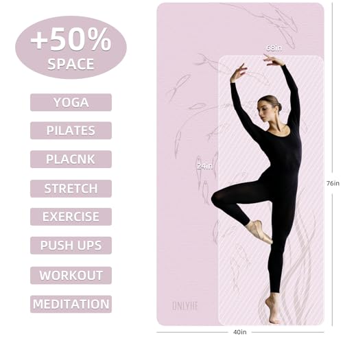 Extra Wide Yoga Mat 76"x40"x10mm TPE Double-Width Exercise Mat for Couples, Tall Yogis & Home Workouts, Non-Slip, Free of PVC & Latex - color: Light pink + red