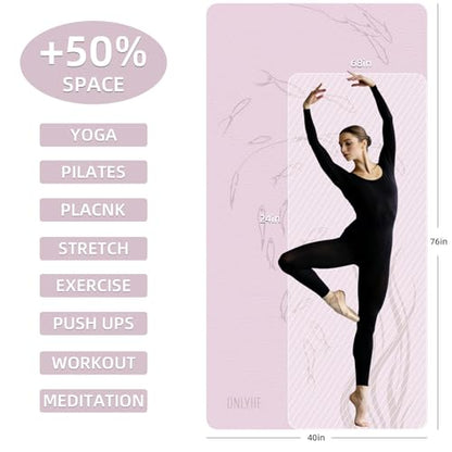 Extra Wide Yoga Mat 76"x40"x10mm TPE Double-Width Exercise Mat for Couples, Tall Yogis & Home Workouts, Non-Slip, Free of PVC & Latex - color: Light pink + red