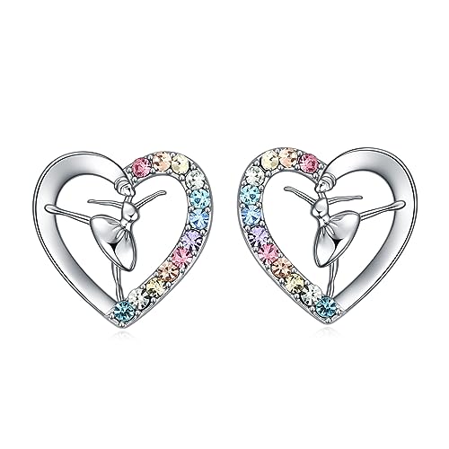 Girls Ballet & Gymnastics Stud Earrings - Rainbow Heart Dance Earrings for Recital Gifts - style: Ballet Stud Earrings