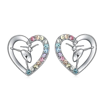 Girls Ballet & Gymnastics Stud Earrings - Rainbow Heart Dance Earrings for Recital Gifts - style: Ballet Stud Earrings