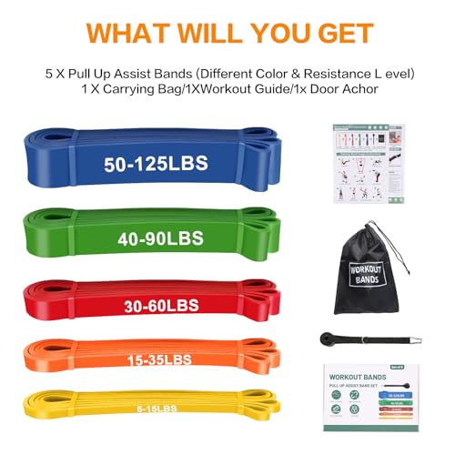 Resistance Bands, Pull Up Bands, Pull Up Assistance Bands Set for Men & Women, Exercise Workout Bands for Working Out, Body Stretching, Physical Therapy, Muscle Training