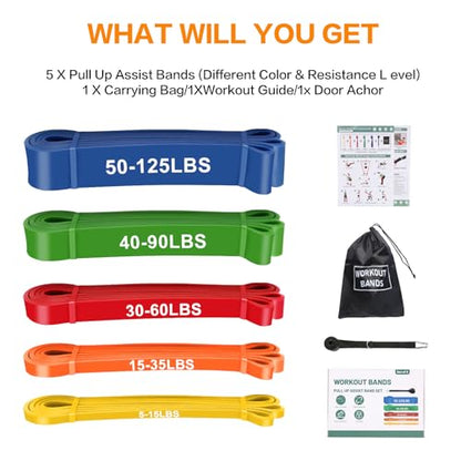 Resistance Bands, Pull Up Bands, Pull Up Assistance Bands Set for Men & Women, Exercise Workout Bands for Working Out, Body Stretching, Physical Therapy, Muscle Training