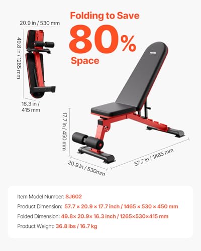 VEVOR Weight Bench, 1200lbs Heavy Duty Stable Weight Bench Press for Full Body Workout, Adjustable Exercise Sit up Bench for Home Gym Strength Training, Flat Bench with Quick Folding & Fast Adjustment