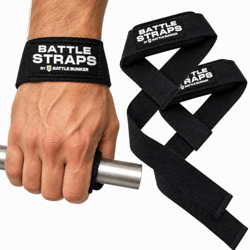 Battle Bunker Lifting Straps for Weightlifting – Padded Wrist Straps for Deadlifts & Pull-Ups – Reduce Wrist Pain, Improve Grip Strength & Lift Heavier – Gym Straps for Strength Training - color: Black