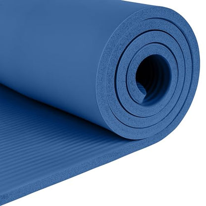 Retrospec Solana Yoga Mat Thick 1/2in Non-Slip Workout Mat with Nylon Strap - 72x24in Exercise Mat for Pilates, Stretching & Fitness - BPA Free, Easy Clean - color: Denim Blue