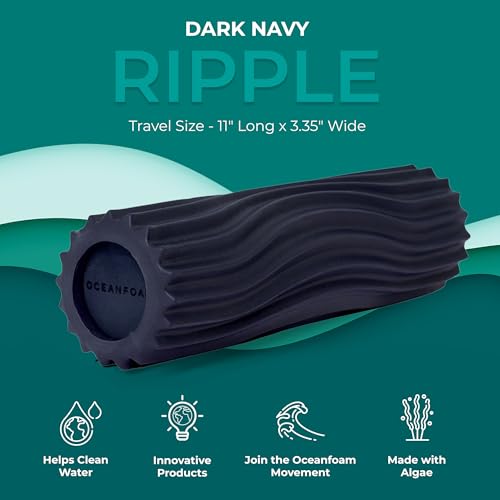 Ripple Travel Foam Roller (11" x 3.35") Firm Mini Foam Roller for Physical Therapy, Deep Tissue Massage, Back Pain, High Density, Ergonomic Wave Textured, Yoga, Pilates, Exercise (Dark Navy) - color: Dark Navy