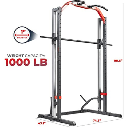 Sunny Health & Fitness Premium Smith Machine & Squat Cage Rack, Pull-Up Bar, Spotter Blocks for Weightlifting & Bench Press for Home Gym Strength Training - style: Essential