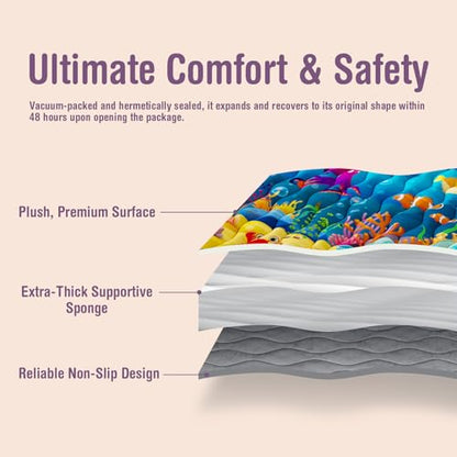 Baby Play Mat, 50x50 Thickened Playpen Mat, Waterproof & Non-Slip, Foldable Play Mat for Floor, Machine Washable Crawling Mats for Infants & Toddlers, Floor Activity and Playing & Learning, Sea World