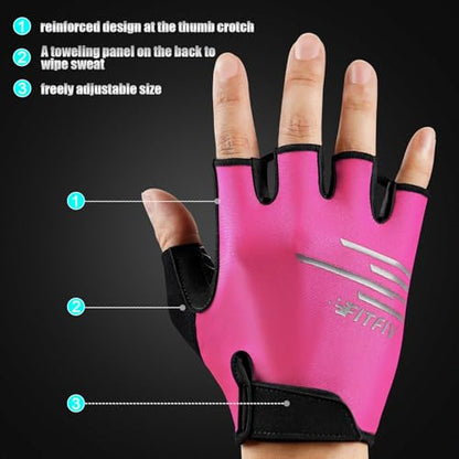 Cycling Gloves for Men and Women, Half Finger Padded Bike Gloves - color: Pink, size: Large