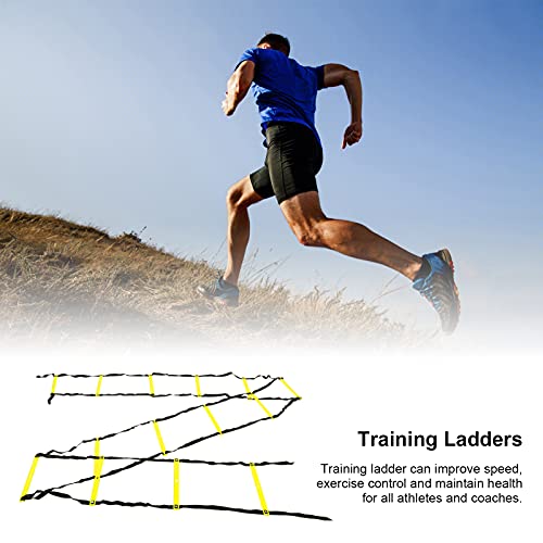 7M Agility Ladder, 14 Rung Fixed Distance Speed Training Equipment with Angle Marks for Soccer Football Fitness Coaches and Athletes - color: Yellow