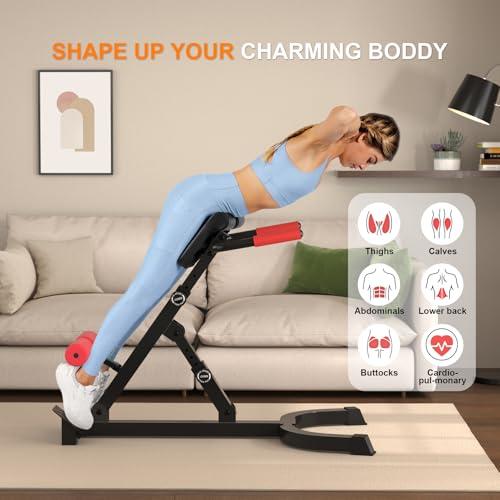 Roman Chair,Foldable Back Extension Machine,Adjustable Ab Back Extension Machine,Core Strength Trainer,Back Exercise Machine for Glute,Ab Workouts,Full All-in-One Body Workout&Home Gym Fitness（Blue）