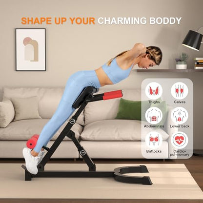 Roman Chair,Foldable Back Extension Machine,Adjustable Ab Back Extension Machine,Core Strength Trainer,Back Exercise Machine for Glute,Ab Workouts,Full All-in-One Body Workout&Home Gym Fitness（Blue）