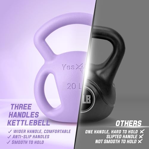 Yes4All Kettlebell, Strength Training Kettlebells for Women, Wide Multi-grip Textured Handle for Home Gym Exercises & Full Body Workout, Single 5–25 lb & Set of 10-15 lb - color: D. 20LB - Purple, style: A. Single