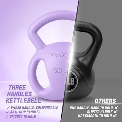Yes4All Kettlebell, Strength Training Kettlebells for Women, Wide Multi-grip Textured Handle for Home Gym Exercises & Full Body Workout, Single 5–25 lb & Set of 10-15 lb - color: D. 20LB - Purple, style: A. Single