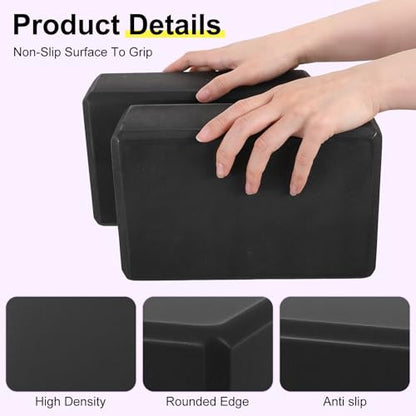 4 Pack Yoga Blocks 9 x 6 x 3 Inch Soft Eva Foam Lightweight Non Slip Yoga Props with Beveled Edges for Yogas Pilates Stretching Meditation (Black)