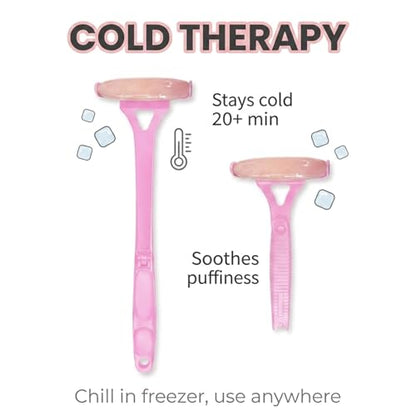 Foldable Manual Leg Massage Rollers, Long Handle Face Leg Muscle Relaxation Massager, Dual Hot & Cold Use Body Roller for Back Neck Facial Muscle Relief, Pink