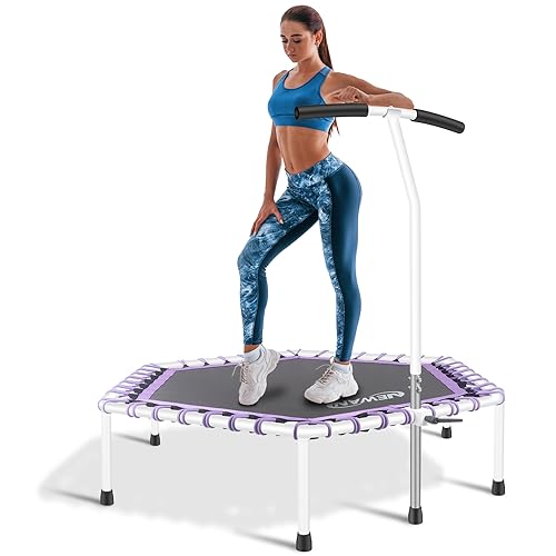 Newan 48'' Fitness Trampoline with Adjustable Handle Bar, Silent Trampoline Bungee Rebounder Jumping Cardio Trainer Workout for Adults - Max Limit 330 lbs - color: Purple