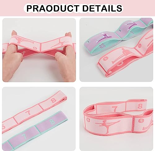 Stretch Straps with Loops for Exercise - 2 Pcs Yoga Stretching Straps for Kids, Elastic Resistance Bands 8 Loops for Dance, Gymnastics, Pilates & Flexibility Training