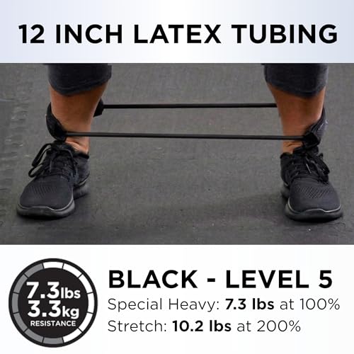 THERABAND Resistance Tubes, Professional Latex Elastic Tubing For Physical Therapy, Lower Pilates, At-Home Workouts, & Rehab, 12 Inch, Padded Cuffs, Black, Special Heavy, Advanced Level 1