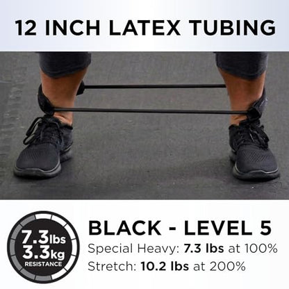 THERABAND Resistance Tubes, Professional Latex Elastic Tubing For Physical Therapy, Lower Pilates, At-Home Workouts, & Rehab, 12 Inch, Padded Cuffs, Black, Special Heavy, Advanced Level 1