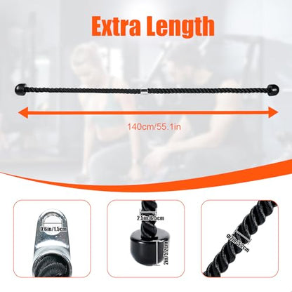 Long Tricep Pull Down Rope Exercise Tricep Rope 55 inch Pull Down Rope with Latch Gym Cable Machine Accessories