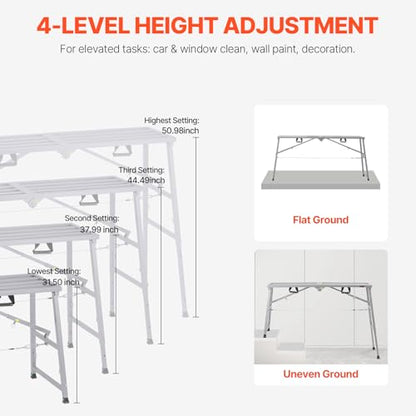 VEVOR Work Platform, 63"x 15" Portable Scaffolding Platform, Folding Steel Step Ladder Adjustable Height 31.5”-50.1”, 800 lbs Load Capacity, Non-Slip Drywall Painting Stool for Cleaning &Washing - size: 63"x 15"