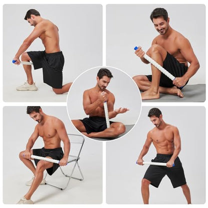 Muscle Roller Massage Roller Stick- Deep Tissue Fascia Blaster for Myofascial Pain Relief, Lymphatic Drainage & Body Sculpting, Handheld Physical Therapy & Recovery Tool (Blue White) - color: Blue White