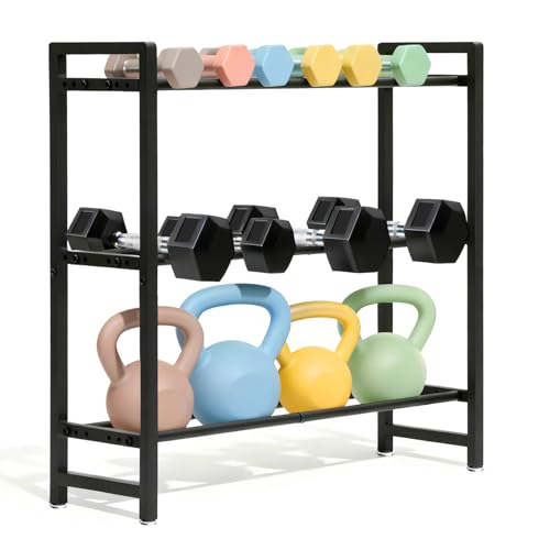 Aduanbang 3-Tier Adjustable Dumbbell Rack, Heavy-Duty Weight Storage Stand, 390 LB Capacity, Space-Saving Home Gym Organizer - color: Black