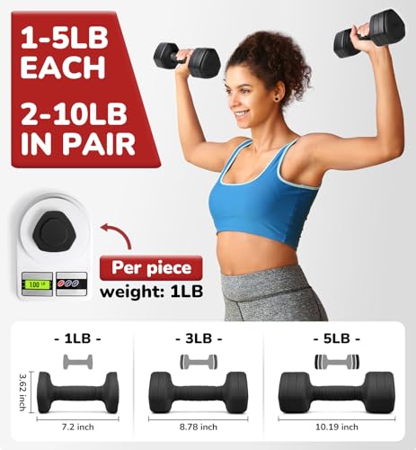 Adjustable Dumbbell Set of 2, 10LB 20LB 30LB Weight Set - color: Black, size: 10 lbs Total-(5LB Each)
