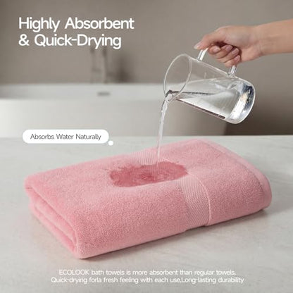 ecolook 2 Pack 100% Cotton Bath Towels, 28 x 55 Inches, Soft | Lightweight, Highly Absorbent & Quick Dry Body Towels for Bathroom, Shower, Gym & Daily Use, Pink - color: Pink