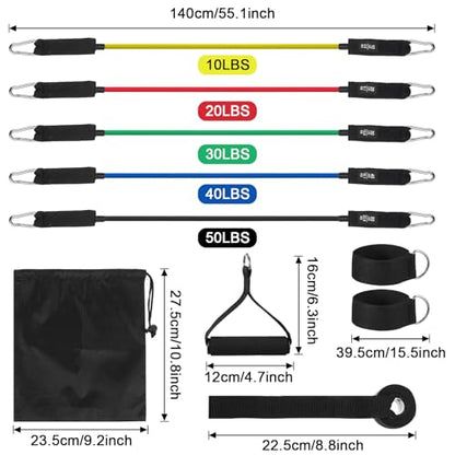 11PCS Resistance Bands, 150 LBS Exercise Bands Set with Handles, Work Out Band with Door Anchor, Ankle Straps for Strength Training, Yoga, Pilates, Physical Therapy, Home Gym