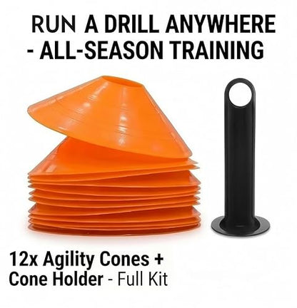 5-in-1 Speed & Agility Training Set – 20ft Ladder (12 Rungs), Resistance Parachute, 12 Cones, Holder, 4 Stakes with Portable Carry Bag for Soccer, Football, Tennis Training