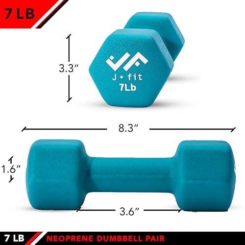 JFIT Dumbbell Pairs or Sets – Neoprene & Vinyl Coated Hand Weights for Home Gym, Strength Training, Aerobics, Cardio Exercise and Fitness - size: 7 lbs (Pair), style: Dumbbell Pair