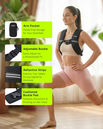 Weighted Vest, Weight Vest for Women Men, 5/10/15 lb Washable Silicone Soft Iron Workout Vest with Reflective Strips & Arm Pocket, Ultra Thin Fitness Vest for Training Walking Yoga - size: 5 LB