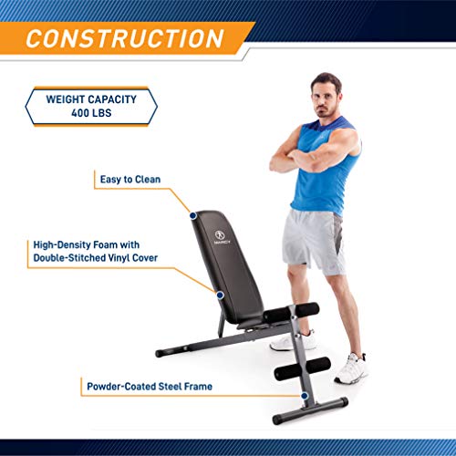 Marcy Exercise Utility Bench for Upright, Incline, Decline, and Flat Exercise SB-261W , Black , 42.00 x 19.00 x 51.00 inches