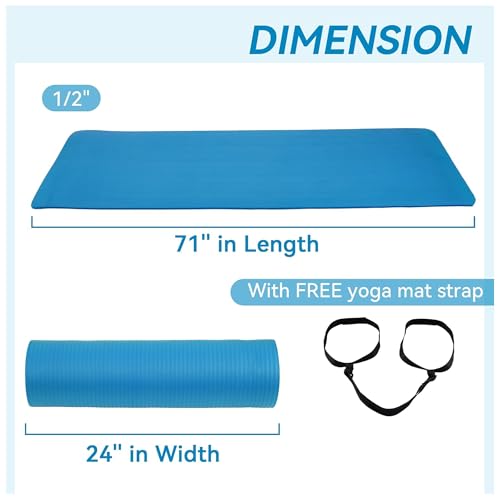 Fitvids Yoga Mat, 1/2-Inch Extra Thick High Density Exercise Mat, Anti-Tear Exercise Yoga Mat with Carrying Strap, Suitable for Various Yoga Exercises - color: Blue