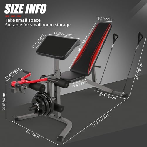 900LBS Adjustable Weight Bench with Preacher Curl Pad & Leg Extension, Flat Incline Decline Workout Bench for Home Gym, Heavy Duty Bench Press Set for Full Body Strength Training