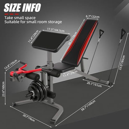 900LBS Adjustable Weight Bench with Preacher Curl Pad & Leg Extension, Flat Incline Decline Workout Bench for Home Gym, Heavy Duty Bench Press Set for Full Body Strength Training