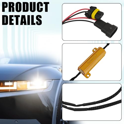 9005 9006 LED Headlight Load Resistor Kit, LED Light Canbus Decoder Anti Flicker Relay Harness Adapter, Car Bulb Resistor Error Free Decoders Warning Canceller for Turn Signal Fog Light(2PCS)