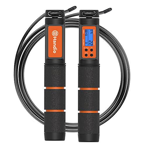 Jump Rope, H Handio Jump Rope with Counter, Workout Jumping Rope with Steel Ball Bearings, Adjustable Length Speed Skipping Rope for Men Women Kids Home Gym, Crossfit, Fitness Exercise - color: Orange