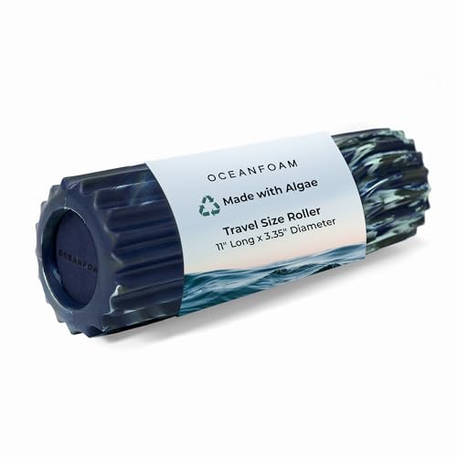 Ripple Travel Foam Roller (11" x 3.35") Firm Mini Foam Roller for Physical Therapy, Deep Tissue Massage, Back Pain - High Density, Wave Textured - Yoga (Dark Navy, Hunter & Seafoam Marbled) - color: Dark Navy, Hunter & Seafoam Marbled